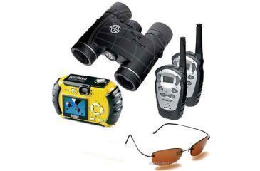 Image of 5-PC Outdoor Adventure Hiking Gift Kit - Bushnell Outdoor 3.2MP Water Resistant Digital Camera, Tasco 10x25 World Class Waterproof Binoculars w/ Two FRS 2-Way Radios, Serengeti Driver Polarized Photochromic Sungalsses 6844