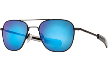 Image of AO Original Pilot Sunglasses, Black Frame, 55 mm SunFlash Blue Mirror SkyMaster Glass Lenses, Bayonet Temple, Polarized, 738921564805