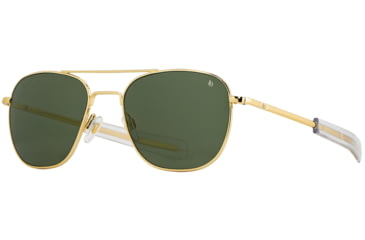 Image of AO Original Pilot Sunglasses, Gold Frame, 55 mm Calobar Green SkyMaster Glass Lenses, Bayonet Temple, Polarized, 738921549451