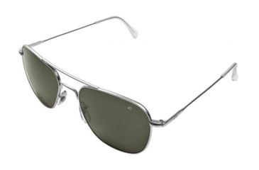 Image of AO Original Pilot Sunglasses, Matte Chrome, Wire Spatula, Green Glass Lenses - 52mm MC-TCGG-WS-52