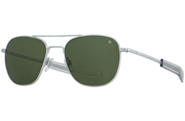 Image of AO Original Pilot Sunglasses, Matte Silver Frame, 57 mm Calobar Green SkyMaster Glass Lenses, Bayonet Temple,738921550303