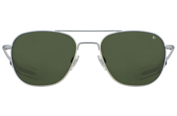 Image of AO Original Pilot Sunglasses, Matte Silver Frame, 57 mm Calobar Green SkyMaster Glass Lenses, Bayonet Temple,738921550303