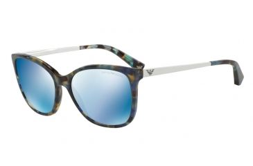 Image of Armani EA4025 Sunglasses 554255-55 - Havana Spot Blue Frame, Mirror Blue Lenses