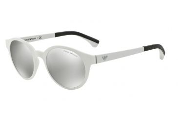 Image of Armani EA4045 Sunglasses 53446G-51 - Matte White Frame, Light Grey Mirror Silver Lenses