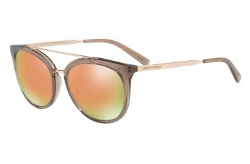 Image of Armani Exchange AX4068S Sunglasses 82404Z-55 - Transparent Tundra Brown Frame, Grey Mirror Rose Gold Lenses
