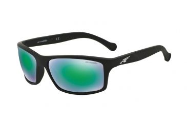 Image of Arnette BOILER AN4207 Sunglasses 447/3R-61 - Fuzzy Black Frame, Light Green Mirror Green Lenses