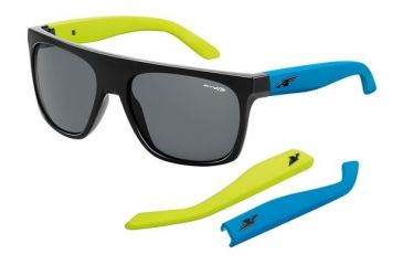Image of Arnette Squaresville Sunglasses, Gloss Black/Yellow/Blue Frame, Grey Lens AN4184-06