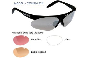 Image of Bolle Parole Sunglasses with Interchangeable Lenses, Matte Black Frame, TNS Gunmetal Vermillon EagleVision2 Clear Lens, 0754201524