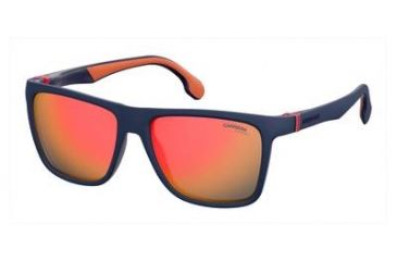 Image of Carrera 5047/S Sunglasses CA5047S-0FLL-UW-5617 - Matte Blue Frame, Orange Flash Ml Lenses, Lens Diameter 56mm, Distance Between Lenses 17mm