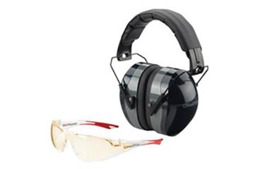 Image of Champion Combo Eye and Ear Protection Muff, Black, Amber Lens, Clam, 40626