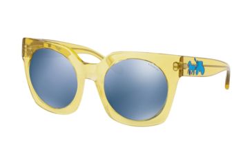 Image of Coach L1048 HC8250F Sunglasses 55241U-51 - Yellow Trans Frame, Light Blue Solid Lenses