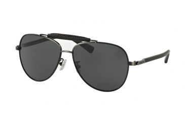 Image of Coach L614 HC7057Q Sunglasses 921987-59 - Antique Silver/ Matte Black Frame, Grey Solid Lenses