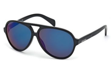 Image of Diesel DL0075 Sunglasses - Shiny Black Frame Color, Blue Mirror Lens Color