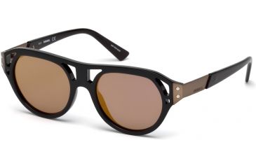 Image of Diesel DL0233 Eyewear - Unisex - Sunglasses - Shiny Black Frame Color, Blu Mirror Lens Color