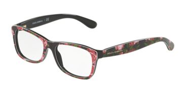 Image of Dolce&amp;Gabbana DG3231 Eyeglass Frames 3127-48 - Print Rose On Black Frame