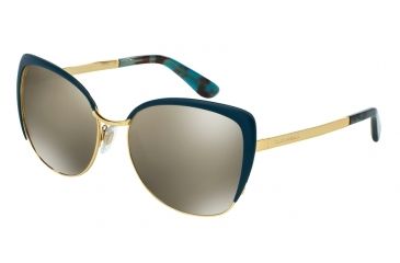 Image of Dolce&amp;Gabbana SICILIAN TASTE DG2143 Sunglasses 02/6G-57 - Gold/Petroleum Frame, Light Brown Mirror Dark Gold Lenses