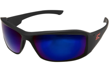 Image of Edge Eyewear Brazeau Torque Safety Glasses - Matte Black Frame with Red E Logo / Blue Mirror Lens, One Size, XB138