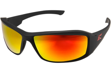 Image of Edge Eyewear Brazeau Torque Safety Glasses - Matte Black Frame with Red E Logo / Red Mirror Lens, One Size, XBAP139