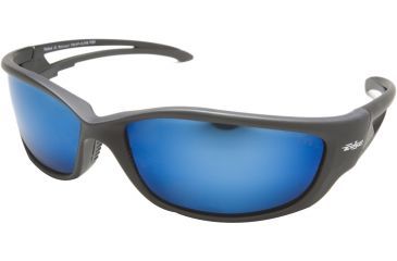 Image of Edge Eyewear Kazbek Safety Glasses Black Frame Polarized Aqua Precision Blue Mirror Lens Tskap218