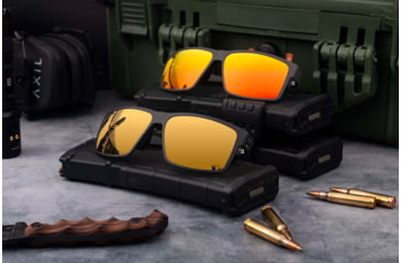 Image of Gatorz Rig Sunglasses, Black Frame with Silver Logo, OPz Rose Gold Mirror Lenses, GZ-14-050