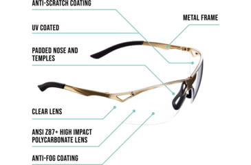 Image of Girls With Guns Afire Protective Shooting Safety Glasses, Gold Frame, Clear Lenses, One Size, 2370