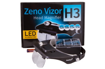 Image of Levenhuk Zeno Vizor H3 Head Magnifier, 100x45mm, 1.2x/1.8x/2.5x/3.5x, Black, Small, 69670