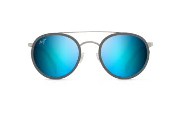 Image of Maui Jim Even Keel Polarized Round Sunglasses, Brushed Silver / Powder Blue Frame, Blue Hawaii Lens, Brushed Silver / Powder Blue B534-17A