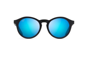 Image of Maui Jim Pineapple Polarized Round Sunglasses, Black Matte Frame, Blue Hawaii Lens, Black Matte B784-2M