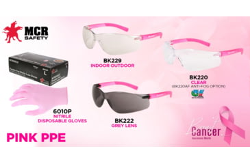 Image of MCR Safety BearKat BK2 Series Safety Glasses, Soft Non-Slip Temple, Clear Lens/Pink Frame, One Size, BK220