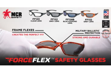 Image of MCR Safety ForceFlex FF1 Series Safety Glasses, Lenses Molded Into Flexible TPU Frame, Clear, One Size, FF120