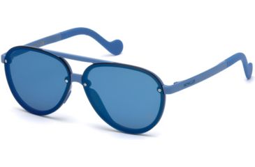 Image of Moncler ML0063 Sunglasses - Shiny Blue Frame Color, Smoke Mirror Lens Color