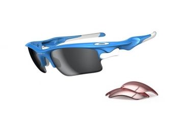 Image of Oakley Fast Jacket Asian Fit XL Sky Blue Frame w/ Black Iridium Lenses Sunglasses OO9163-03