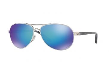 Image of Oakley Feedback Womens Sunglasses 407933-59 - Polished Chrome Frame, Prizm Sapphire Polarized Lenses
