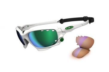 Image of Oakley Racing Jacket Mens Sunglasses Matte White Frame, Jade Iridium Vented and P42 Iridium Vented Lens OO9171-18