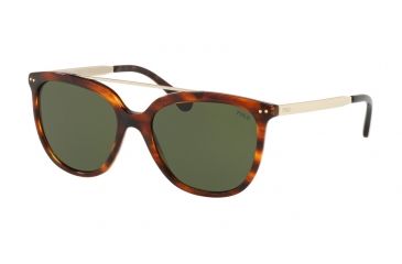 Image of Polo PH4135 Sunglasses 500771-54 - Havana Striped Frame, Bottle Green Lenses