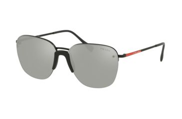 Image of Prada LIFESTYLE PS53US Sunglasses DG02B0-57 - Black Rubber Frame, Light Grey Mirror Silver Lenses