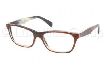 Image of Prada PR14PV Progressive Prescription Eyeglasses EAP1O1-5517 - Striped Brown Horn Frame, Demo Lens Lenses