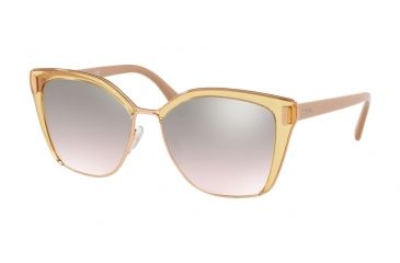 Image of Prada PR56TS Sunglasses MQH204-57 - Transparent Brown/pink Gold Frame, Brown Mirror Silver Grad Lenses