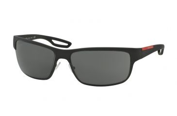 Image of Prada PS50QS Sunglasses DG01A1-64 - Black Rubber/Matte Black Frame, Grey Lenses