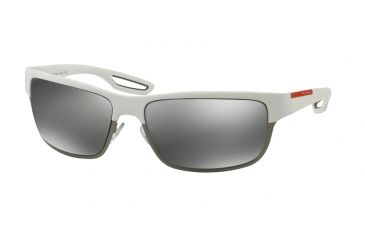 Image of Prada PS50QS Sunglasses TWK7W1-64 - White Rubber/Matte Gunmetal Frame, Grey Mirror Silver Lenses