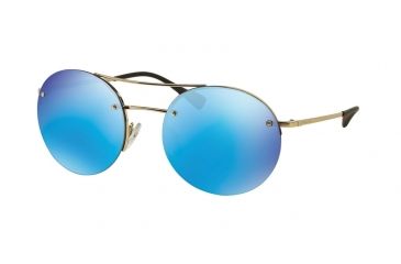 Image of Prada PS54RS Sunglasses ZVN5M2-56 - Pale Gold Frame, Light Green Mirror Blue Lenses