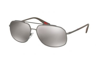 Image of Prada PS56RS Sunglasses DG15K0-60 - Brown/lead Rubber Frame, Dk Brown Mirror Silver Polar Lenses
