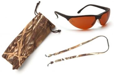 Image of Pyramex Rendezvous Ducks Unlimited Shooting Glasses - Sun Block Bronze Lens, Black Frame w/ Neoprene Case, Microfiber Cleaning Bag and Camo Breakaway Cords DUSB2835ST3