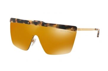 Image of Ralph Lauren RL7056 Sunglasses 90045A-40 - Sandblast Shiny Gold Frame, Mirror Gold Multi Layer Lenses
