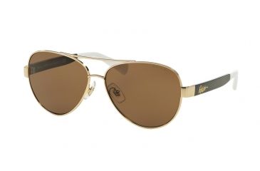 Image of Ralph RA4114 Sunglasses 313373-58 - Gold / Black Frame, Dark Brown Solid Lenses