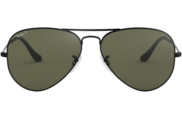 Image of Ray-Ban Aviator Large Metal RB3025 Sunglasses, Black Frame, Crystal Green Polarized 62 mm Lenses, 002-58-6214