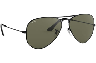 Image of Ray-Ban Aviator Large Metal RB3025 Sunglasses, Black Frame, Crystal Green Polarized 62 mm Lenses, 002-58-6214