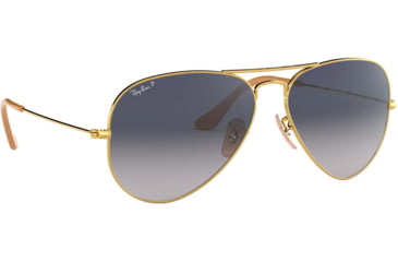 Image of Ray-Ban Aviator Large Metal RB3025 Sunglasses, Gold Frame, Gradient Blue Polar Lenses, RB3025 001/78-58