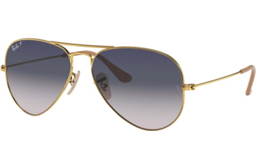 Image of Ray-Ban Aviator Large Metal RB3025 Sunglasses, Gold Frame, Gradient Blue Polar Lenses, RB3025 001/78-58