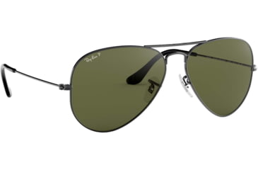 Image of Ray-Ban Aviator Large Metal RB3025 Sunglasses, Gunmetal Frame, Crystal Green Polarized 62 mm Lenses, 004-58-6214